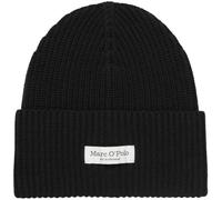 Beanie MARC O'POLO, Damen, schwarz, Rippstrick, Baumwolle, casual, Mützen, breiter Umschlag, Markenlabel, Rippstrick (71576156-0) schwarz