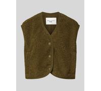 Marc O'Polo Denim Boxy Fit Teddyfell-Weste mit Druckknopfleiste in Oliv, Größe L