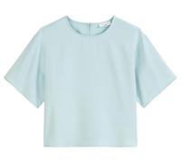 Kurzarmbluse MARC O'POLO DENIM "aus TENCEL™ Lyocell", Damen, Gr. S, blau (blau fog), Obermaterial: 100% Lyocell, unifarben, relaxed fit bauchfrei, Rückenausschnitt, Kurzarm normaler Saum, Blusen (4653