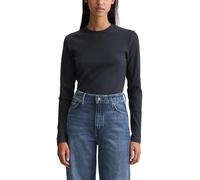 Langarmshirt MARC O'POLO DENIM, Damen, Gr. L, blau (blau depths), Rippware, Obermaterial: 96% Baumwolle, 4% Elasthan, unifarben, slim fit normal, Rundhals, Langarm abgesteppte Kante, Shirts, Rundhalsa