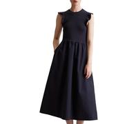 Marc O'Polo Denim Damen Midikleid mit Stretch-Anteil Volantärmel, Blau (Blue Depths), M