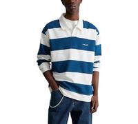 Sweatshirt MARC O'POLO DENIM "mit Polokragen", Herren, Gr. L, dunkelblau, angeraute Sweatware;angeraute Sweatware, Obermaterial: 100% Baumwolle, gestreift, relaxed fit normal, Sweatshirts Sweatshirt,