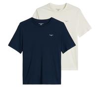 Marc O'Polo Denim Herren T-Shirt, 2er Pack - Regular Fit, Baumwolle, Logo, einfarbig Dunkelblau/Weiß / 2XL XXL Mehrfarbig