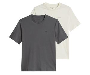 Marc O'Polo Denim Herren T-Shirt, 2er Pack - Regular Fit, Baumwolle, Logo, einfarbig Dunkelgrau/Weiß / 2XL XXL Mehrfarbig