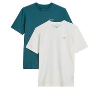Marc O'Polo Denim Herren T-Shirts, 2er Pack - Regular Fit, Baumwolle, Logo, einfarbig Petrolblau/Weiß / S S Mehrfarbig