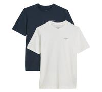 Marc O'Polo Denim Herren T-Shirts, 2er Pack - Regular Fit, Baumwolle, Logo, einfarbig Weiß/Dunkelblau M