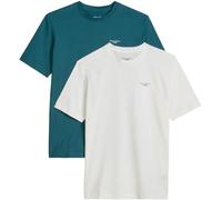 Marc O'Polo Denim Herren T-Shirts, 2er Pack - Regular Fit, Baumwolle, Logo, einfarbig Petrolblau/Weiß M