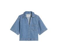 Kurzarmbluse MARC O'POLO DENIM "aus reinem Organic Cotton", Damen, Gr. M, medium blau, Obermaterial: 100% Baumwolle, unifarben, loose fit bauchfrei, V-Ausschnitt, normaler Saum, Blusen (96993843-M) me