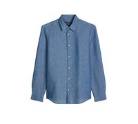 Langarmhemd MARC O'POLO "aus Leinen und Bio-Baumwolle", Herren, Gr. L, Normalgrößen, blau (dunkelblau), Obermaterial: 52% Baumwolle, 48% Leinen, unifarben, regular fit normal, Doppelmanschette, Hemden