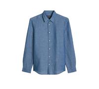 Langarmhemd MARC O'POLO "aus Leinen und Bio-Baumwolle", Herren, Gr. XL, Normalgrößen, blau (dunkelblau), Obermaterial: 52% Baumwolle, 48% Leinen, unifarben, regular fit normal, Doppelmanschette, Hemde