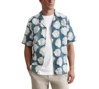 Marc O'Polo Herren Kurzarmhemd aus Leinen-Baumwoll-Mix mit Allover-Print, Blau (Multi/Storm), M