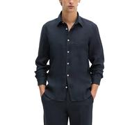 Leinenhemd MARC O'POLO, Herren, Gr. XL, N-Gr, schwarz navy, Web, Obermaterial: 100% Leinen, Manschette, Hemden, im klassisch cleanen Look (18454015-XL) schwarz navy