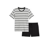 Shorty MARC O'POLO "Mix N Match Cotton", Herren, Gr. XL (58), schwarz stripe, schwarz 3, Single Jersey, Obermaterial: 100% Baumwolle, bequem kurz, Rundhals, Homewear-Sets Shorty, mit Steifen, Rundhals