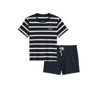Shorty MARC O'POLO "Mix N Match Cotton", Herren, Gr. XL (58), blau (schwarz navy stripe, schwarz navy), Single Jersey, Obermaterial: 100% Baumwolle, bequem kurz, Rundhals, Homewear-Sets Shorty, mit ge