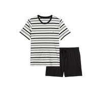 Shorty MARC O'POLO "Mix N Match Cotton", Herren, Gr. XL (58), schwarz stripe, schwarz 3, Single Jersey, Obermaterial: 100% Baumwolle, bequem kurz, Rundhals, Homewear-Sets Shorty, mit Steifen, Rundhals