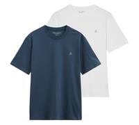 Marc O'Polo Herren T-Shirt, 2er Pack - Small-Logo, Regular Fit, Baumwolle, uni Blaugrau/Weiß / 3XL XXXL Mehrfarbig
