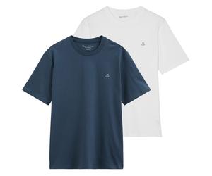 Marc O'Polo Herren T-Shirt, 2er Pack - Small-Logo, Regular Fit, Baumwolle, uni Blaugrau/Weiß / S S Mehrfarbig
