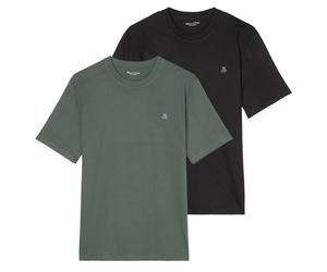 Marc O'Polo Herren T-Shirt, 2er Pack - Small-Logo, Regular Fit, Baumwolle, uni Schwarz/Grün / L L Mehrfarbig