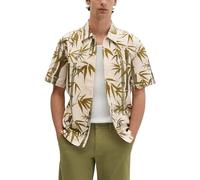 Kurzarmhemd MARC O'POLO "aus Leinen und Bio-Baumwolle", Herren, Gr. XL, Normalgrößen, medium braun, Obermaterial: 50% Leinen, 50% Baumwolle, bedruckt, regular fit normal, normaler Saum, Hemden (150568