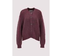 Cardigan MARC O'POLO DENIM "aus kuscheligem Schurwolle-Alpaka-Mix", Damen, Gr. L, dunkelrot melange, Obermaterial: 63% Schurwolle, 16% Polyamid, 11% Alpaka, 10% Polyacryl., unifarben, oversize, Rundha