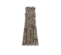 Druckkleid MARC O'POLO "aus LENZING™ ECOVERO™", Damen, Gr. 32, Normalgrößen, schwarz braun, Obermaterial: 100% Viskose, bedruckt, slim fit wadenlang, Rundhals, Kleider Druckkleid, Topseller (66150930-