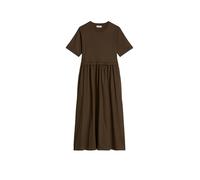 Jerseykleid MARC O'POLO "aus Material-Mix", Damen, Gr. XL, Normalgrößen, braun (mossy earth), Obermaterial: 100% Baumwolle, unifarben, regular fit wadenlang, Rundhals, normaler Saum, Kleider Jerseykle