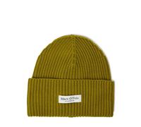 Beanie MARC O'POLO, Damen, grün (khaki), Rippstrick, Baumwolle, unifarben, casual, Mützen, breiter Umschlag, Markenlabel, Rippstrick (53972436-0) khaki