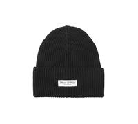 Beanie MARC O'POLO, Damen, schwarz, Rippstrick, Baumwolle, casual, Mützen, breiter Umschlag, Markenlabel, Rippstrick (71576156-0) schwarz