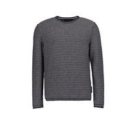 Rundhalspullover MARC O'POLO "aus Bio-Baumwolle und Leinen", Herren, Gr. XL, schwarz navy, Obermaterial: 87% Baumwolle, 13% Leinen, gestreift, Rundhals, Pullover Rundhalspullover (74044717-XL) schwarz