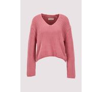 Strickpullover MARC O'POLO "aus Organic Cotton-Mix", Damen, Gr. S, pink (berry rose), Obermaterial: 74% Baumwolle, 26% Polyester, unifarben, V-Ausschnitt, Pullover Strickpullover (61504006-S) berry ro