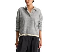 Langarm-Poloshirt MARC O'POLO DENIM, Damen, Gr. M, grau (stone melange), Strick, Obermaterial: 78% Schurwolle, 22% Polyamid, relaxed fit normal, Shirts, Strick, relaxed aus Bou arn, mit Schurwolle