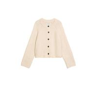 Cardigan MARC O'POLO "aus softem Schurwolle-Mix", Damen, Gr. L, natural stone, Obermaterial: 75% Schurwolle, 25% Polyamid, unifarben, casual, loose fit, V-Ausschnitt, Langarm Rippbündchen, Strickjacke