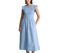 Jerseykleid MARC O'POLO DENIM "mit Baumwoll-Popelinerock", Damen, Gr. L, Normalgrößen, blau (flaxflower blau), Obermaterial: 96% Baumwolle, 4% Elasthan, unifarben, slim fit wadenlang, Rundhals, Kleide