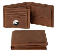 Marc Peter® California AirTag Wallet mit Münzfach und RFID-Schutz | AirTag Geldbeutel | Apple Airtag Portemonnaie | Vintage Bräune Geldbörse
