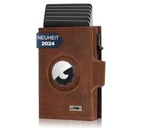 Marc Peter® Chicago Leder Push Air Slim Wallet - Airtag Geldbörse mit Münzfach - RFID Schutz kleines Mini Portmonee Leder Bräune XL MÜNZFACH