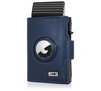 Marc Peter® Washington Blau Leder Push Air Slim Wallet | Airtag Geldbörse mit Münzfach | RFID Schutz kleines Mini Portmonee