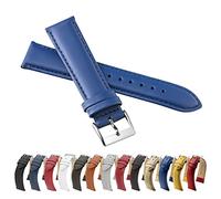 MARCHEL Glattleder 18 mm Blau XL LLB-30 Extra Lang Lederarmband Echtleder Uhrenarmband Uhrband Rindsleder Feines Leder Uhr Band