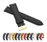 MARCHEL Glattleder LLB 14 mm Schwarz Gold Lederarmband Echtleder Uhrenarmband Rindsleder Feines Leder Uhrband