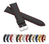 MARCHEL Glattleder LLB 14 mm Schwarz-Rot Lederarmband Echtleder Uhrenarmband Rindsleder Feines Leder Uhrband