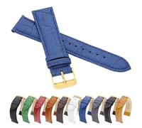 MARCHEL Gold Croco 18 mm LM-130 Blau Krokoprägung Uhrenarmband Krokodilmuster Uhrband Rindsleder Goldene Schließe
