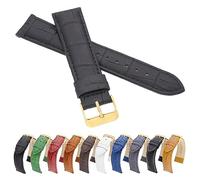 MARCHEL Gold Croco 22 mm LM-145 Schwarz Krokoprägung Uhrenarmband Krokodilmuster Uhrband Rindsleder Goldene Schließe