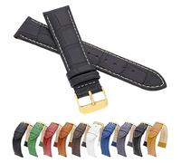 MARCHEL Gold Croco LM Lederarmband Schwarz Blau Weiß Braun Rot Grün Krokoprägung Uhrenarmband Krokodilmuster Rindsleder Uhrband Goldene Schließe