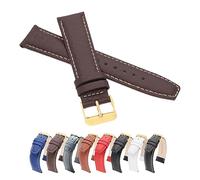 MARCHEL Lederarmband Braun-Weiß 14 mm WB90 Uhrenarmband Uhrband Uhrenbänder Rindsleder Uhr Band Genarbt Schließe Gold Dunkelbraun (14 mm, Dunkelbraun-Weiß, Gold)