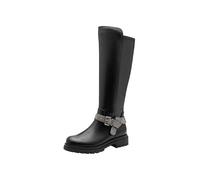 Stiefel MARCO TOZZI BY GMK, Damen, Gr. 41, Normalschaft, schwarz, Lederimitat, unifarben, kontrastfarbene Details, modisch, Schuhe, Blockabsatz, Langschaftstiefel mit schmuckbesetztem Zierriegel (7164