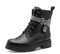 Schnürstiefelette MARCO TOZZI BY GMK, Damen, Gr. 37, schwarz, Lederimitat, Textil, unifarben, kontrastfarbene Details, modisch, Schuhe, Blockabsatz, Schnürboots, Zierriemen mit Strasssteinen besetzt (