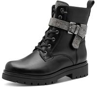 Schnürstiefelette MARCO TOZZI BY GMK, Damen, Gr. 38, schwarz, Lederimitat, Textil, kontrastfarbene Details, unifarben, Schuhe, Blockabsatz, Schnürboots, Zierriemen mit Strasssteinen besetzt, Topseller