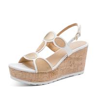 MARCO TOZZI Damen Keilsandale weiches Feel Me Fußbett weiches Innenfutter Modisch, weiß (WHITE COMB), 41 EU