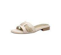 Pantolette MARCO TOZZI, Damen, Gr. 40, beige (creme kombiniert), Lederimitat, Textil, Glitzer, Schuhe Pantolette, Blockabsatz, Sommerschuh mit Logodrucken (72789621-40)