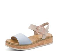 Keilsandalette MARCO TOZZI "GRADI", Damen, Gr. 38, hell, blau, Textil, kontrastfarbene Details, Schuhe, Plateau, Sommerschuh, Riemchensandale mit Sohle im Kork-Look (23714606-38) hell, blau
