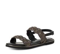 MARCO TOZZI Damen Sandalen flach aus Leder Geflochtene Riemen, Schwarz (Black Comb), 36 EU